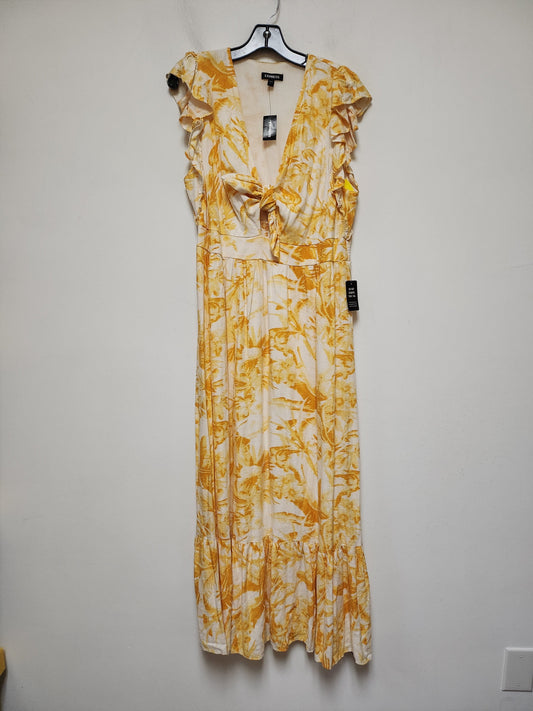 Dress Casual Maxi By Express In White & Yellow, Size: L