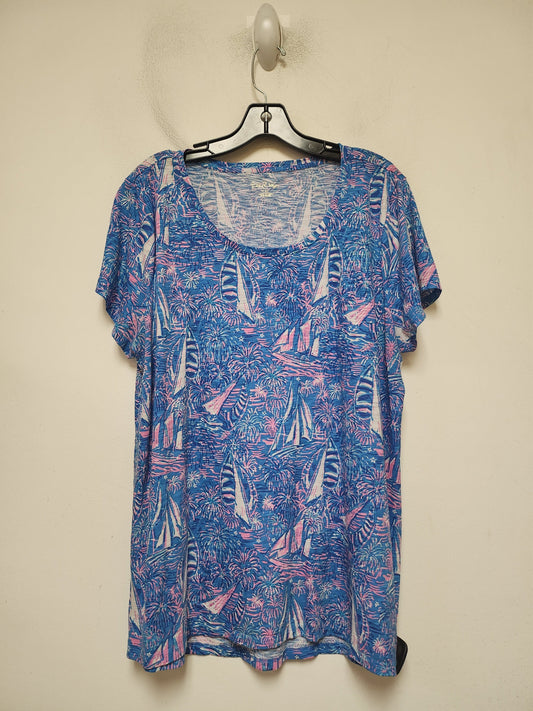 Top Short Sleeve Designer By Lilly Pulitzer In Blue & Pink, Size: 2x