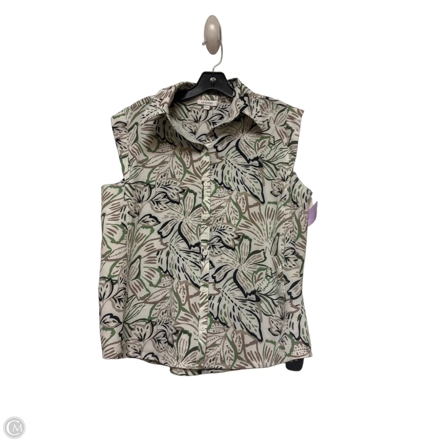 Top Sleeveless By Chicos In Green & Tan, Size: L