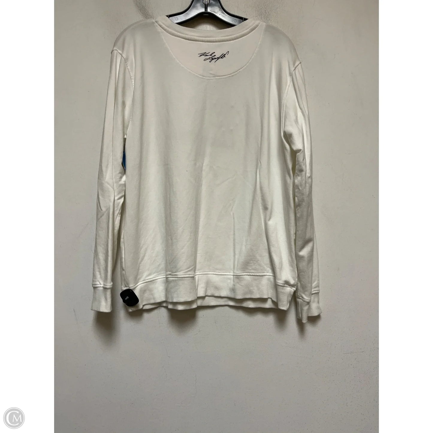 Top Long Sleeve Designer By Karl Lagerfeld In Blue & White, Size: L