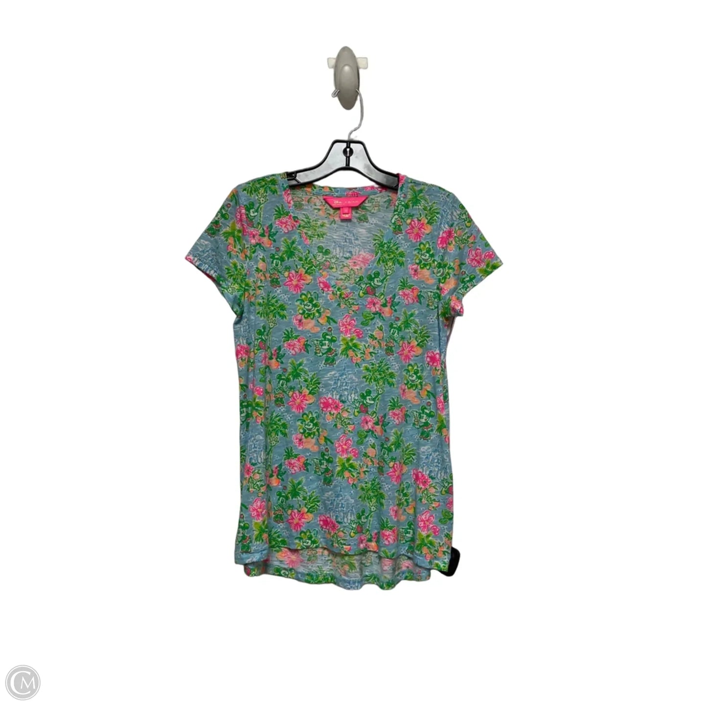 Top Short Sleeve Designer By Lilly Pulitzer In Blue & Green, Size: M