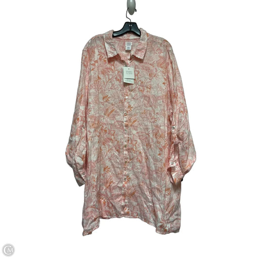 Top Long Sleeve By Sigrid Olsen In Cream & Orange, Size: 3x