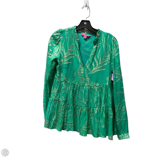 Top Long Sleeve Designer By Lilly Pulitzer In Gold & Green, Size: 4