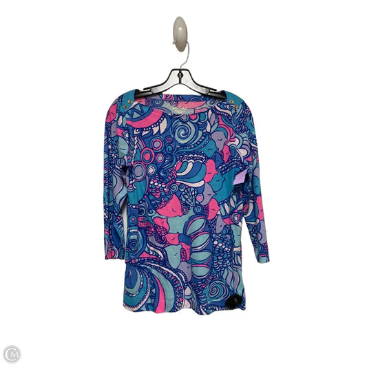 Top Short Sleeve Designer By Lilly Pulitzer In Blue & Pink, Size: M