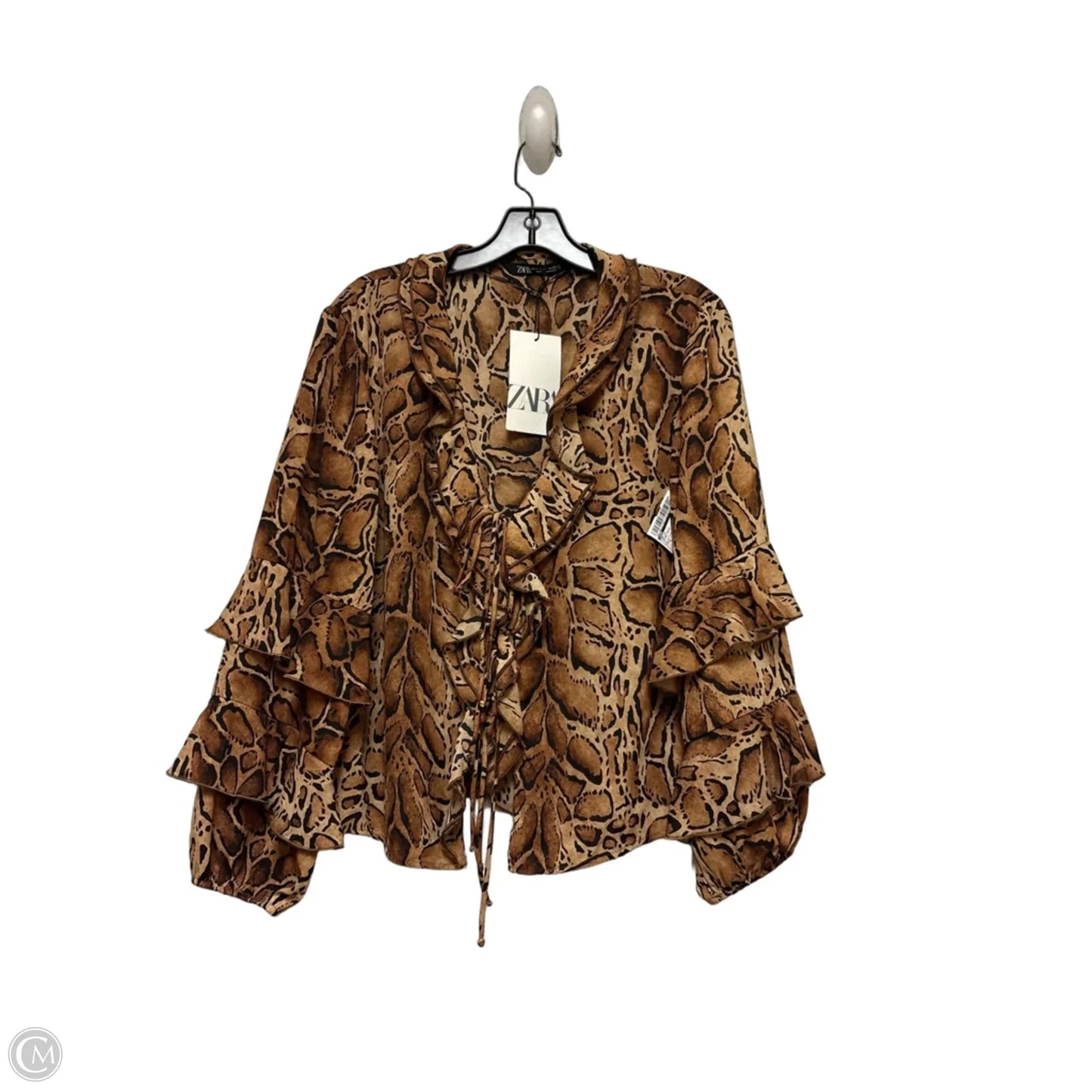 Top Long Sleeve By Zara In Animal Print, Size: S
