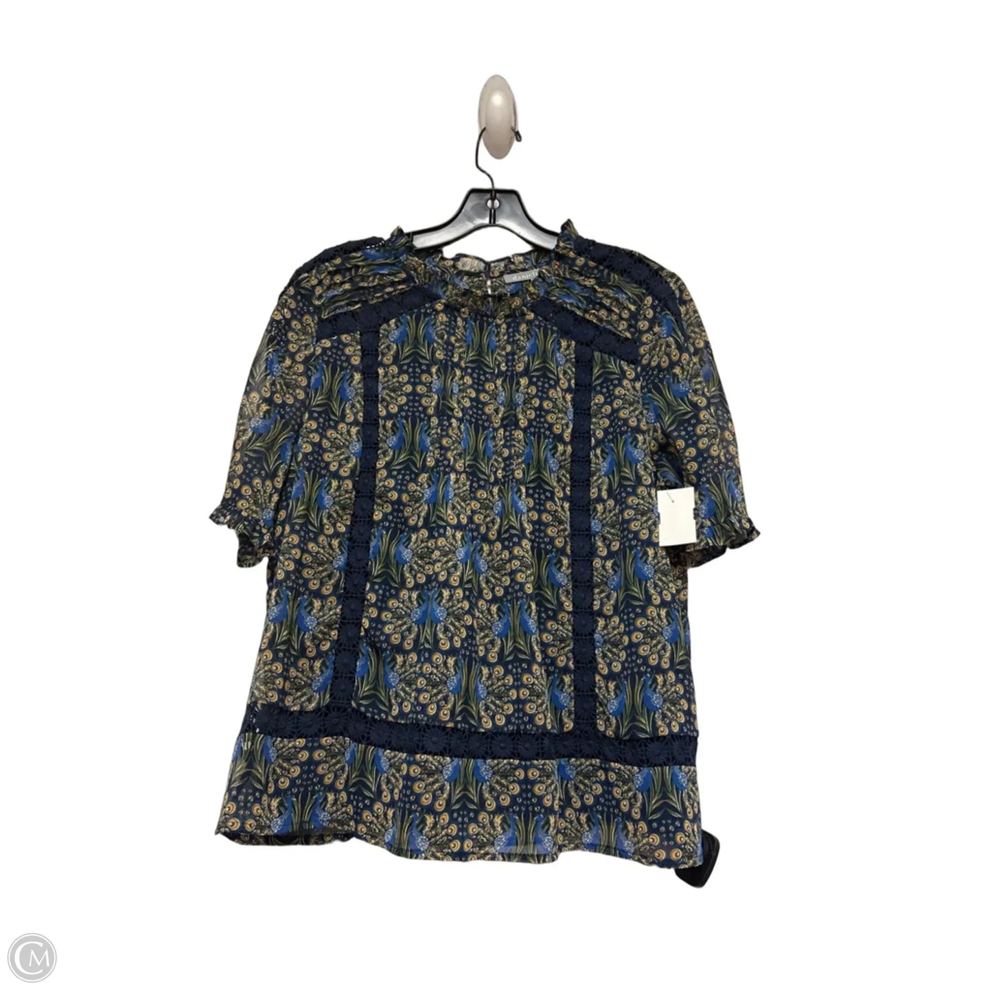 Top Short Sleeve By Daniel Rainn In Blue & Yellow, Size: M