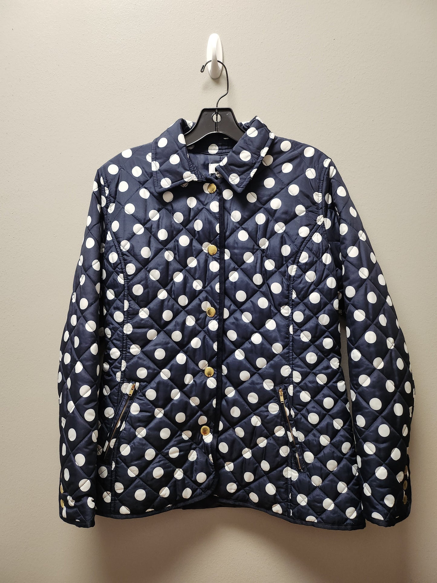 Jacket Puffer & Quilted By Crown And Ivy In Polkadot Pattern, Size: S