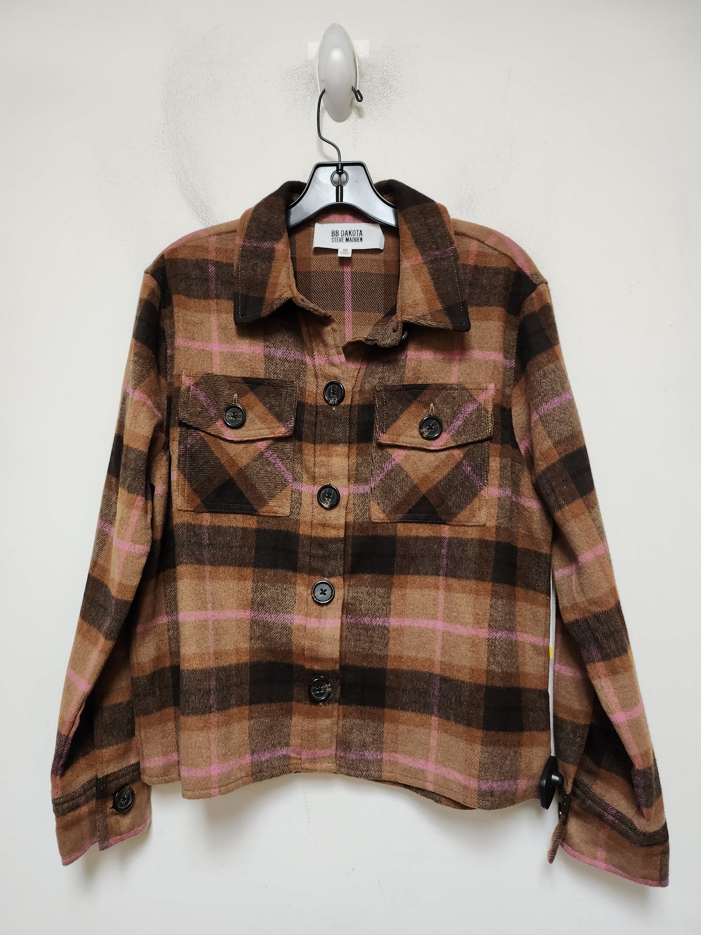 Jacket Shirt By Steve Madden In Plaid Pattern, Size: M