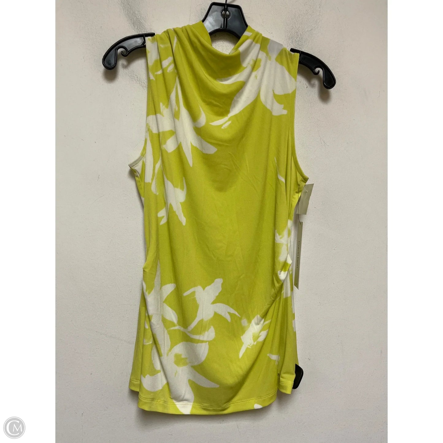 Top Sleeveless By Calvin Klein In White & Yellow, Size: M