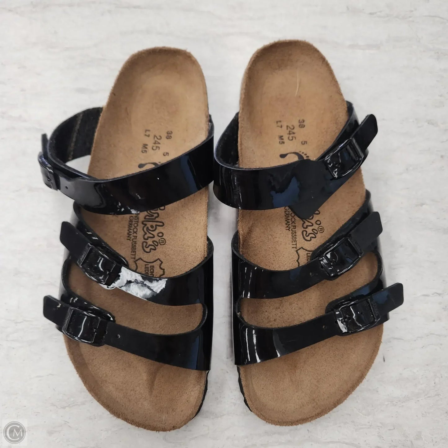 Sandals Flats By Birkenstock In Black & Brown, Size: 7.5