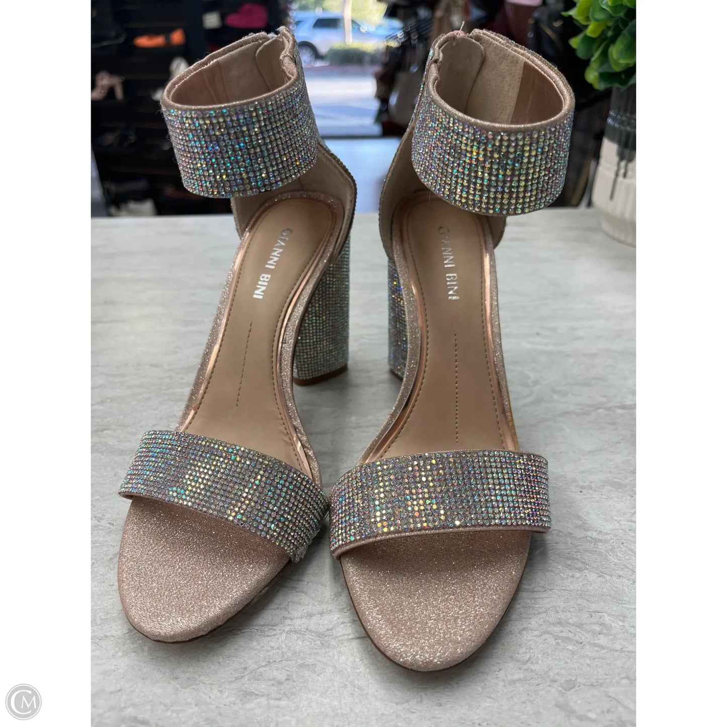 Sandals Heels Block By Gianni Bini In Blue & Tan, Size: 7.5