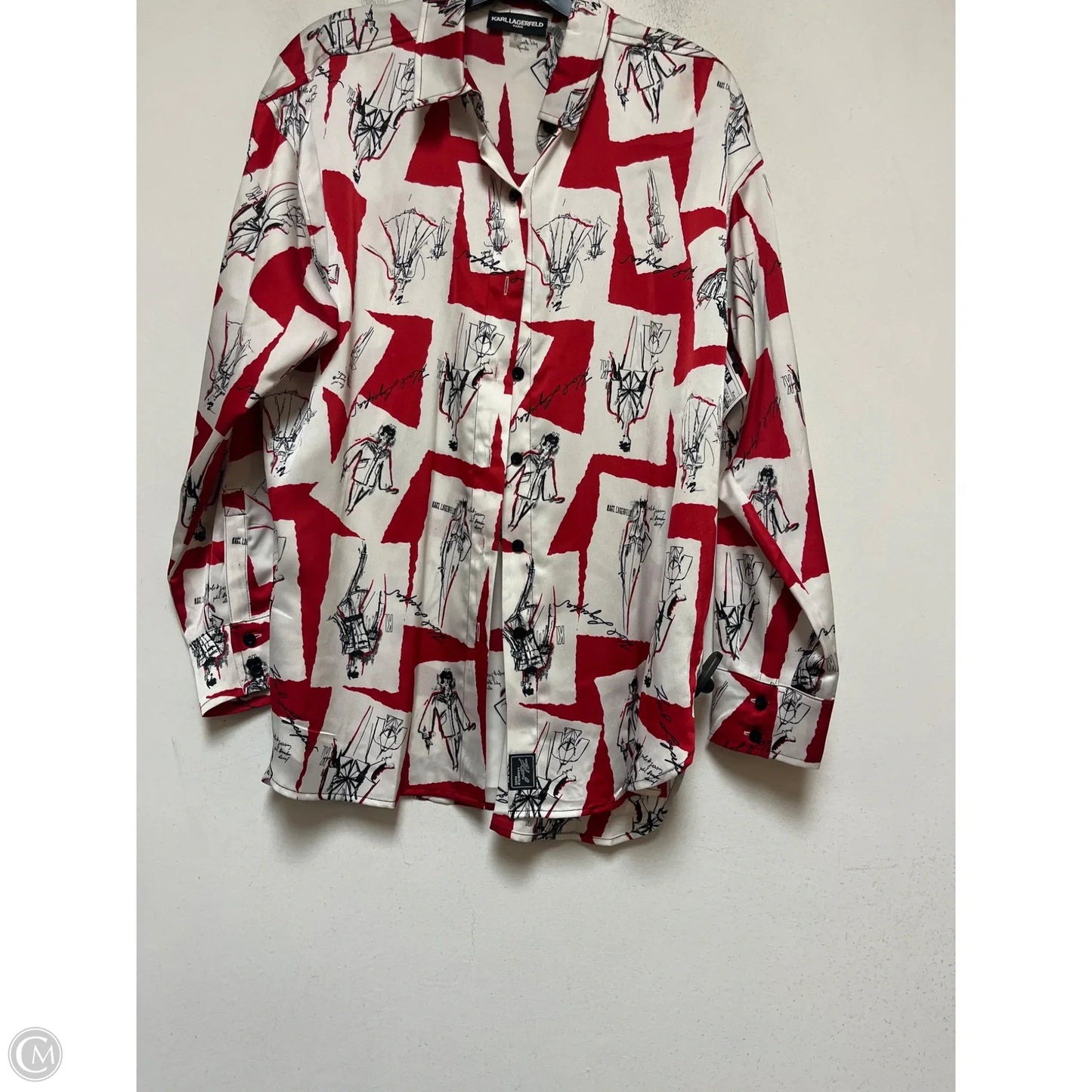 Top Long Sleeve Designer By Karl Lagerfeld In Red & White, Size: M