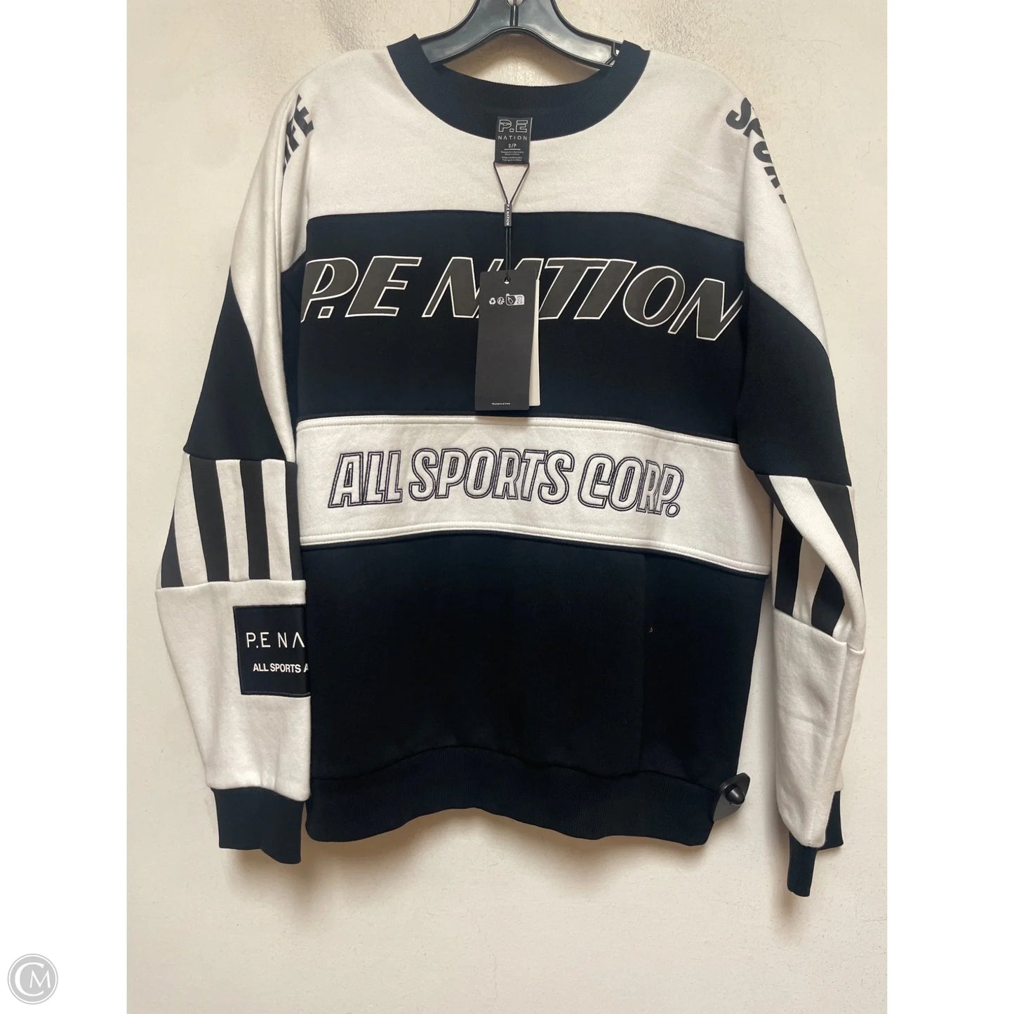 Sweatshirt Crewneck By Clothes Mentor In Black & White, Size: S