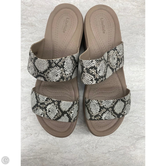 Sandals Heels Wedge By Crocs In Snakeskin Print, Size: 7
