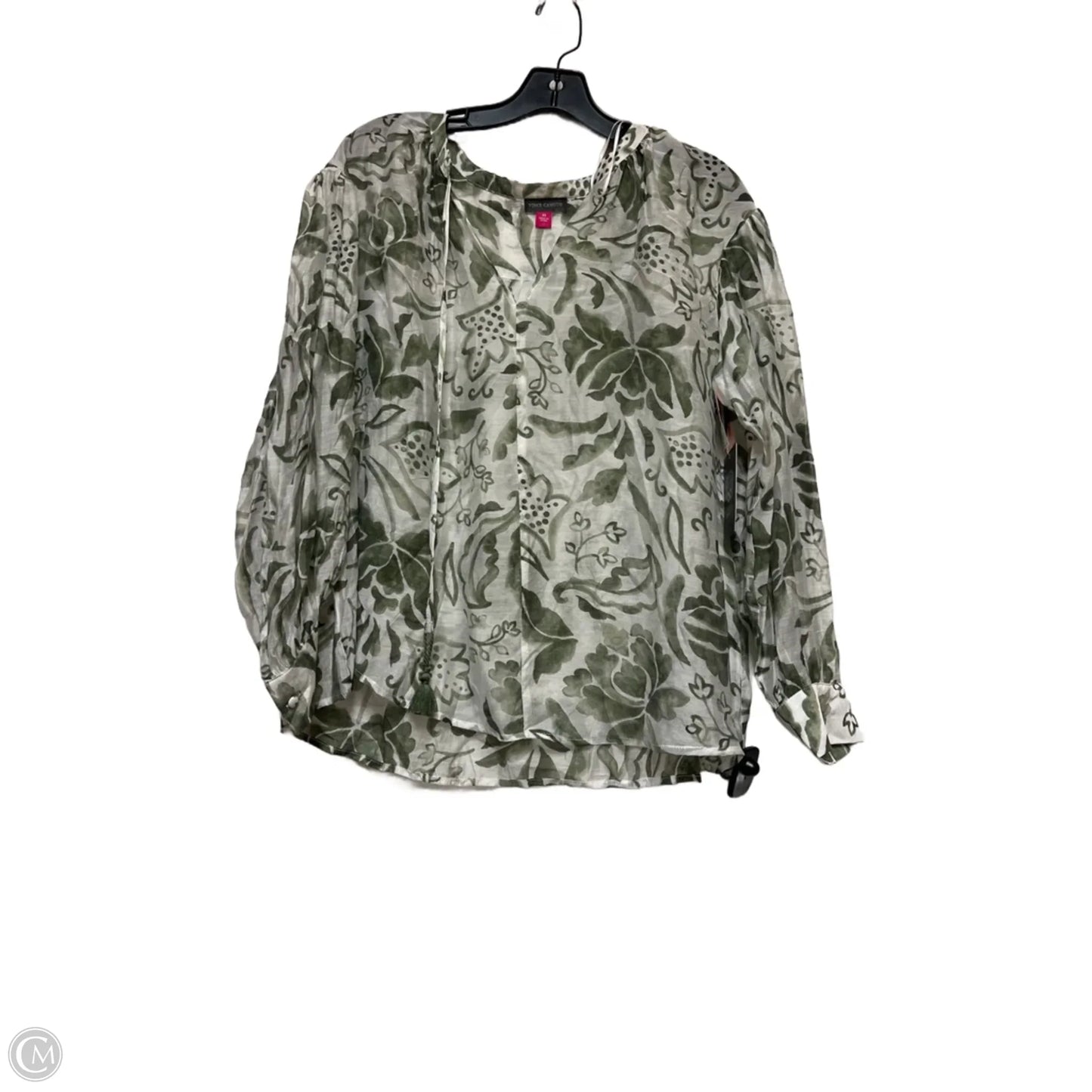Top Long Sleeve By Vince Camuto In Green & White, Size: Xs