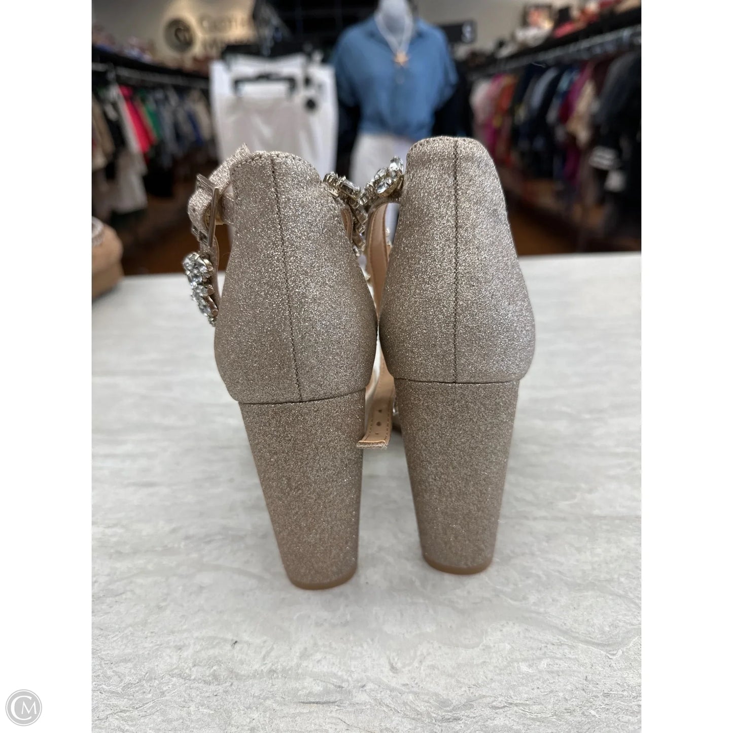 Shoes Heels Block By Badgley Mischka In Gold, Size: 7.5