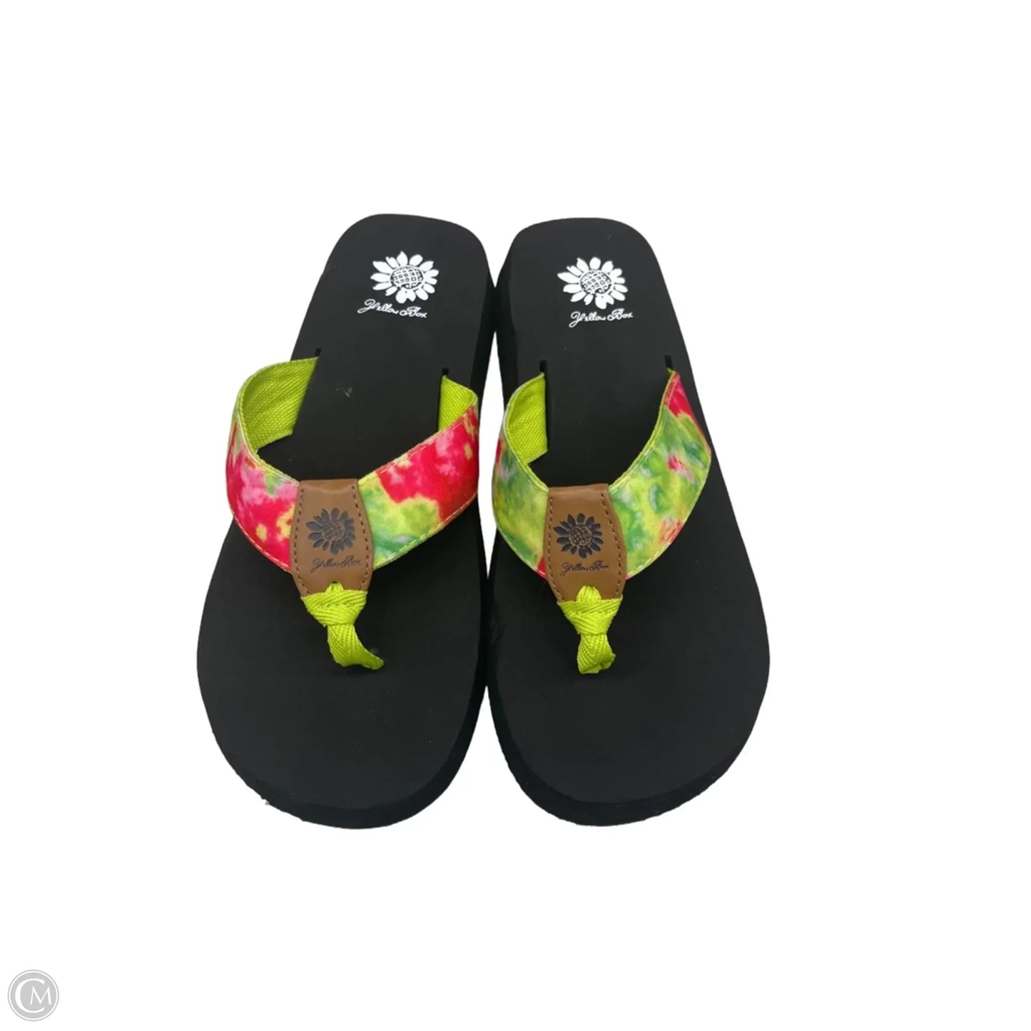 Sandals Flip Flops By Yellow Box In Green & Pink, Size: 8.5