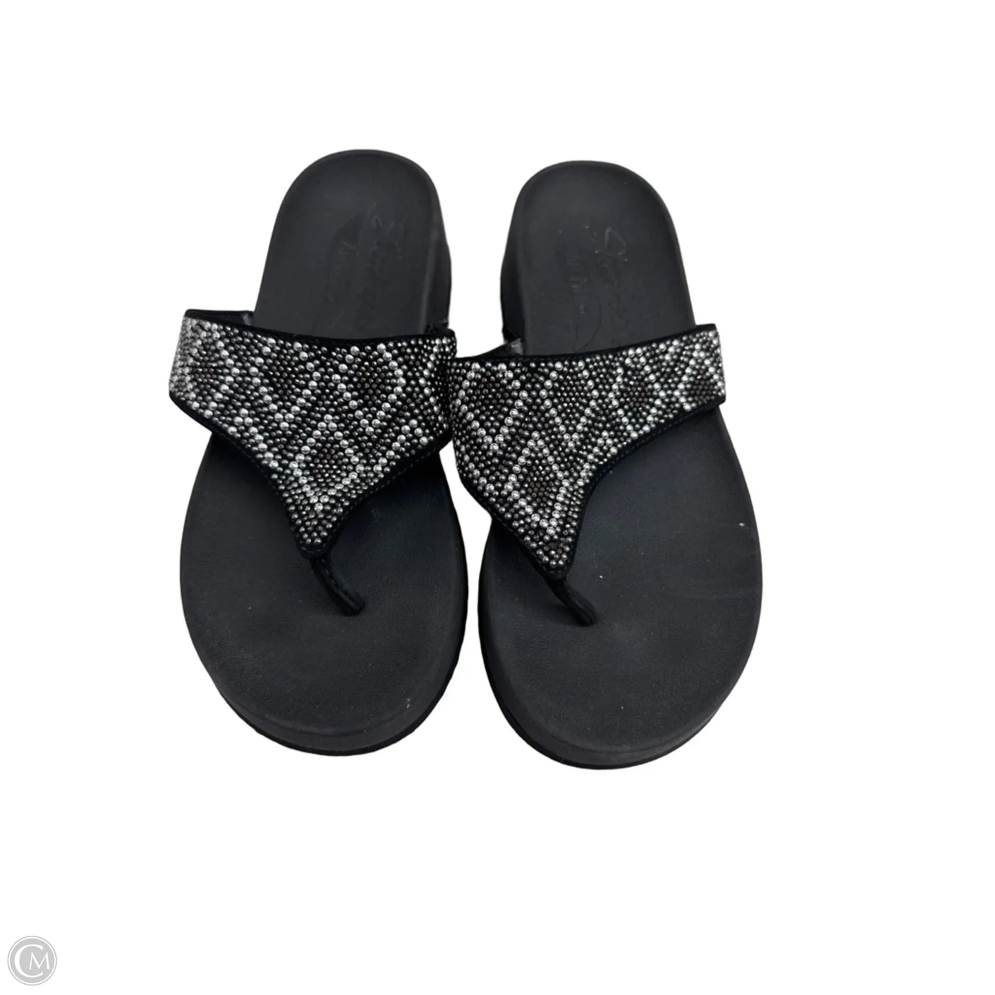 Sandals Heels Wedge By Skechers In Black & Silver, Size: 5