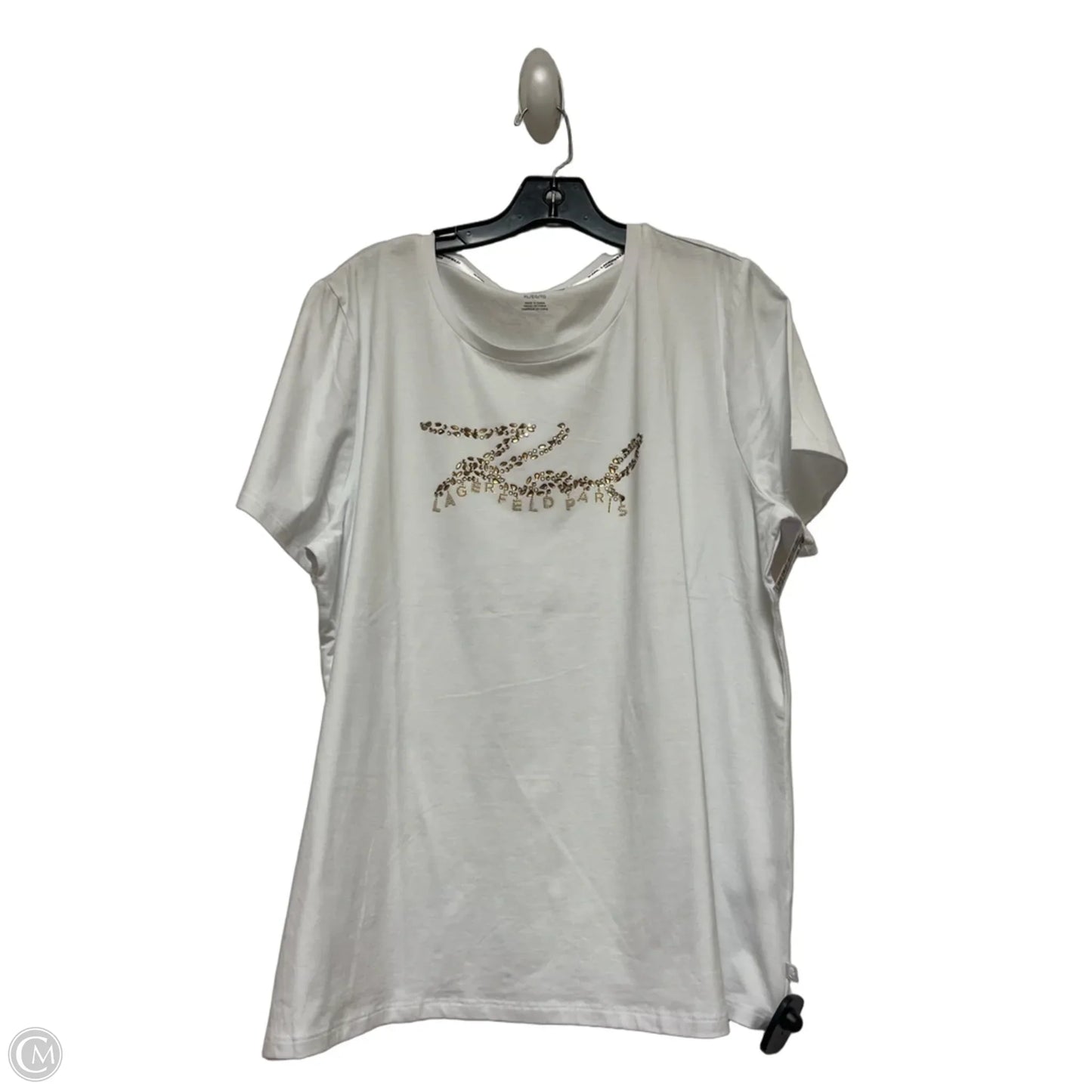 Top Short Sleeve Designer By Karl Lagerfeld In White, Size: Xl