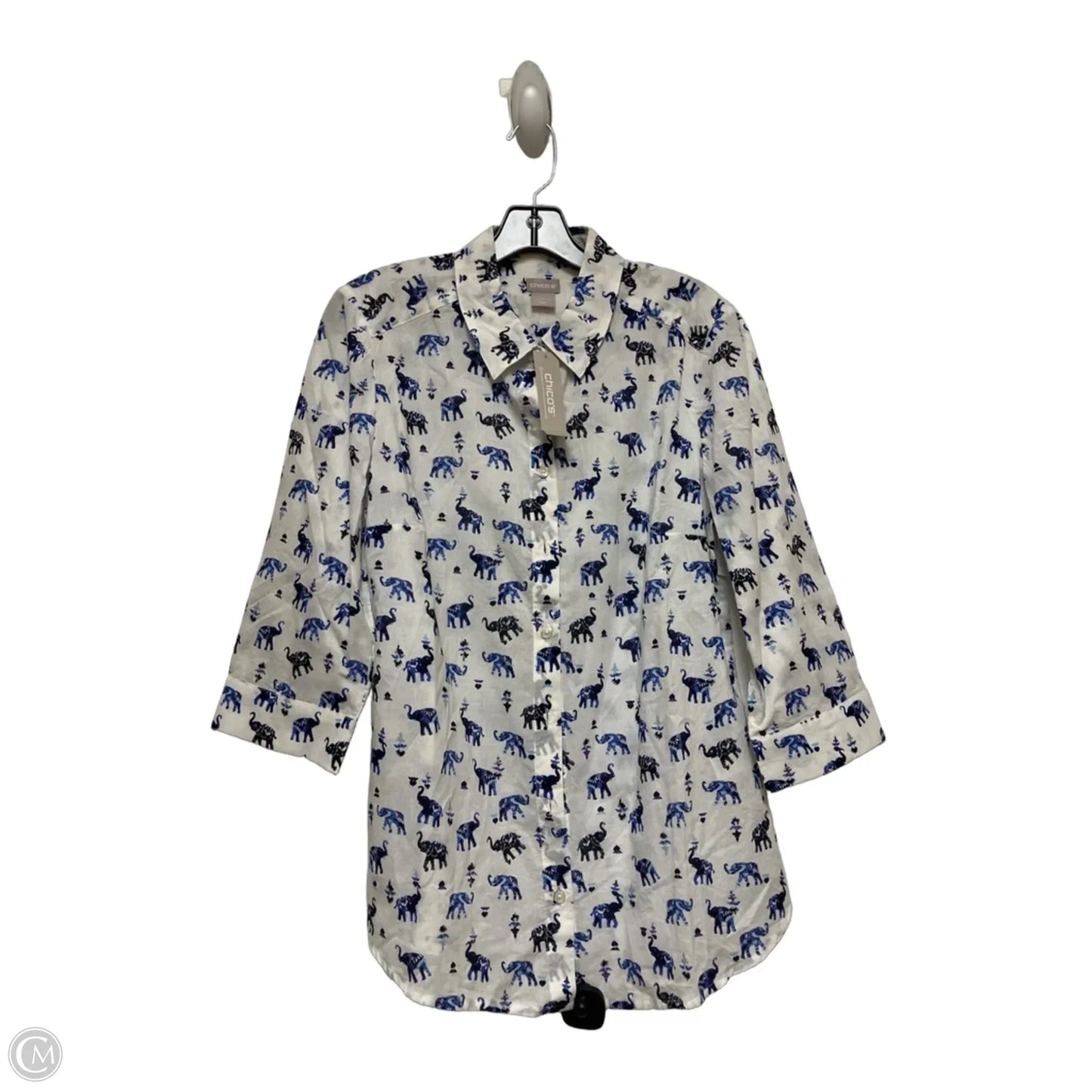 Top Short Sleeve By Chicos In Blue & White, Size: M