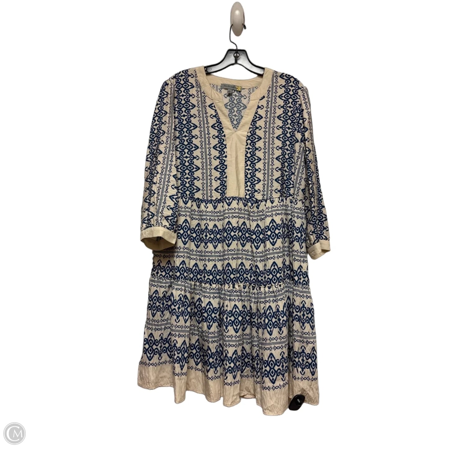 Dress Casual Short By Figuero & Flower In Blue & Cream, Size: L
