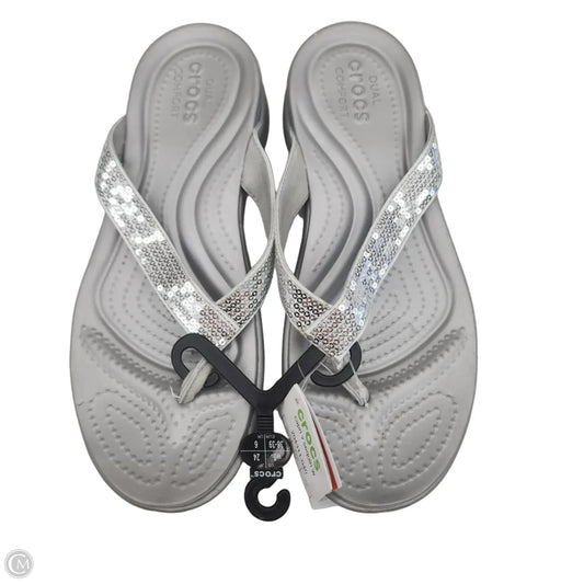 Sandals Flip Flops By Crocs In Grey, Size: 8