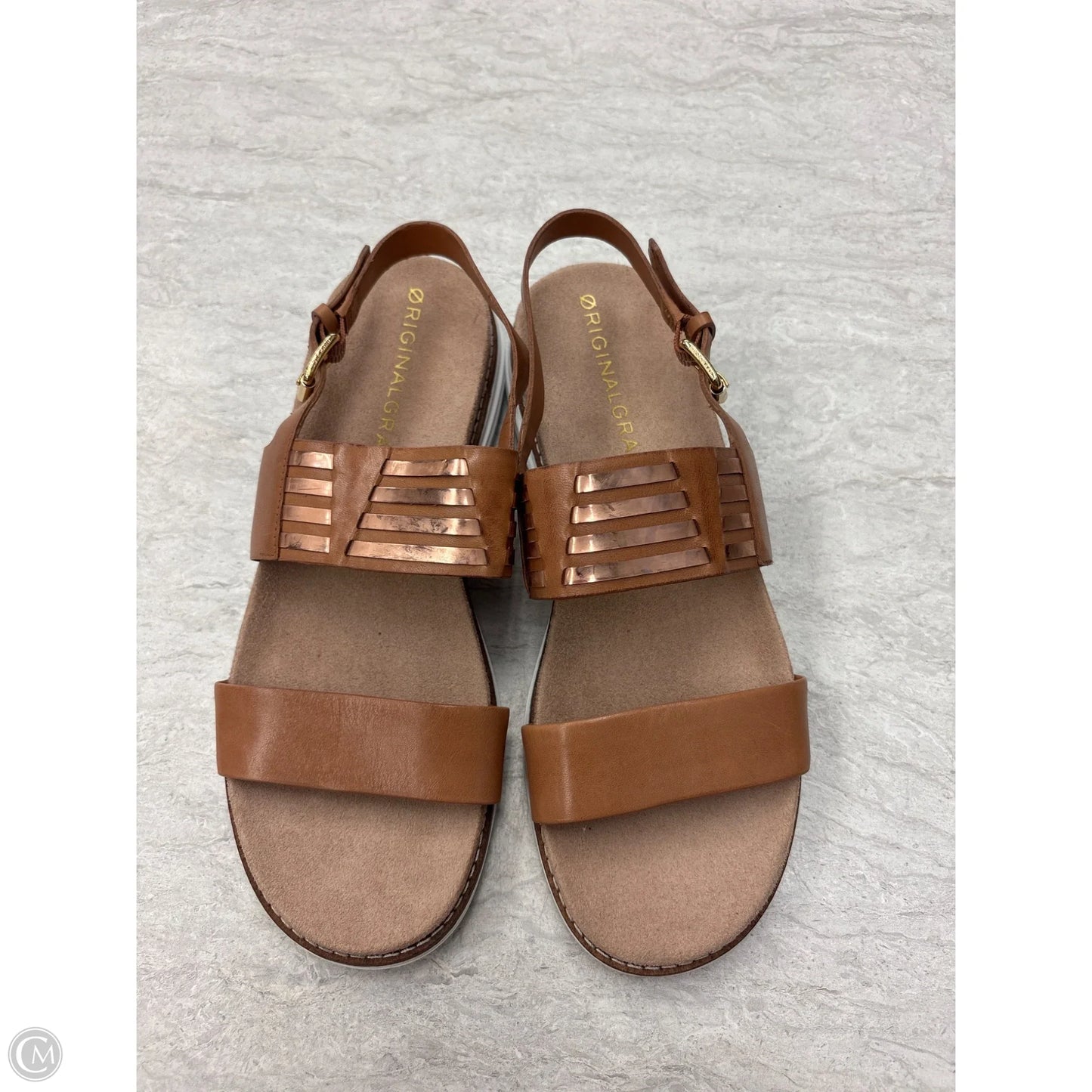 Sandals Flats By Clothes Mentor In Brown & White, Size: 8