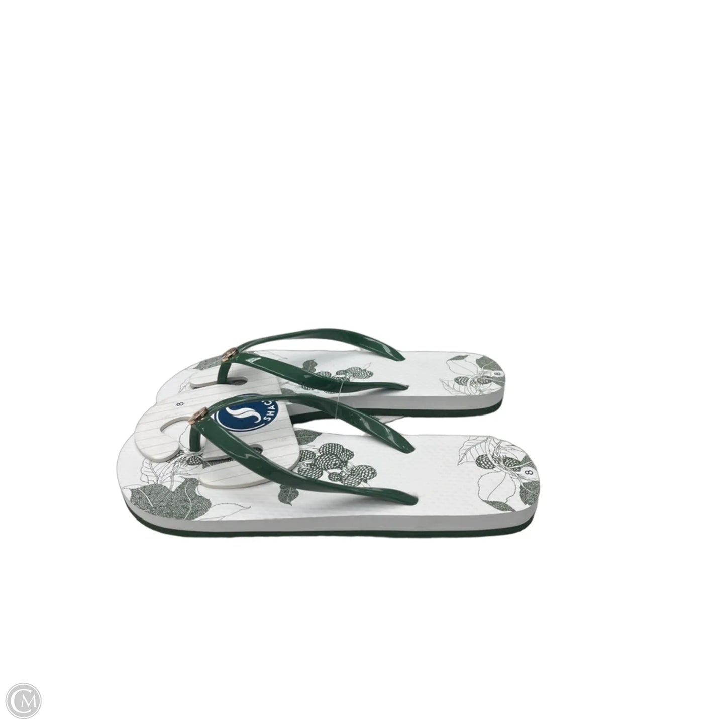 Sandals Flip Flops By Clothes Mentor In Green & White, Size: 8
