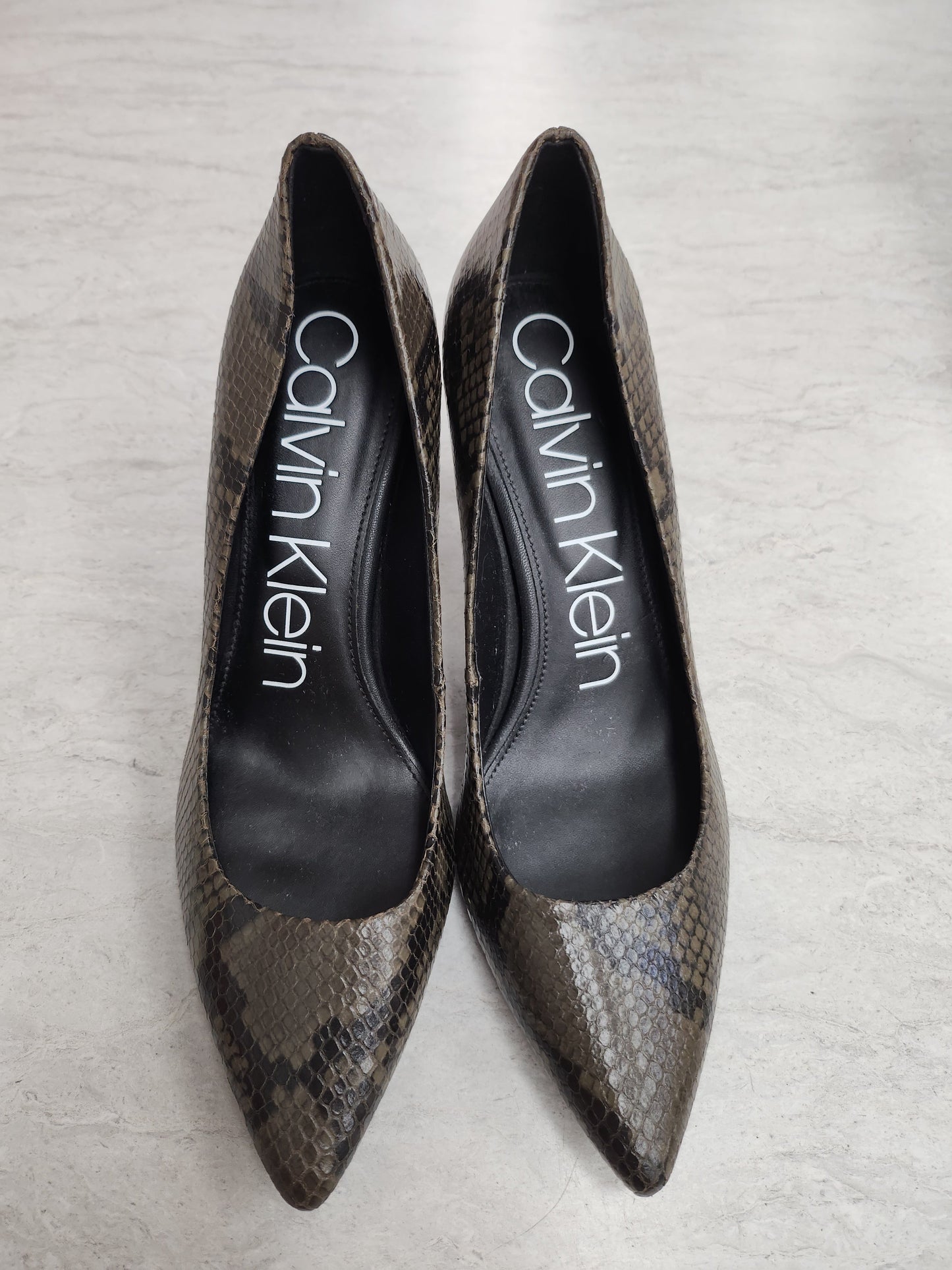 Snakeskin Print Shoes Heels Stiletto Calvin Klein, Size 9.5