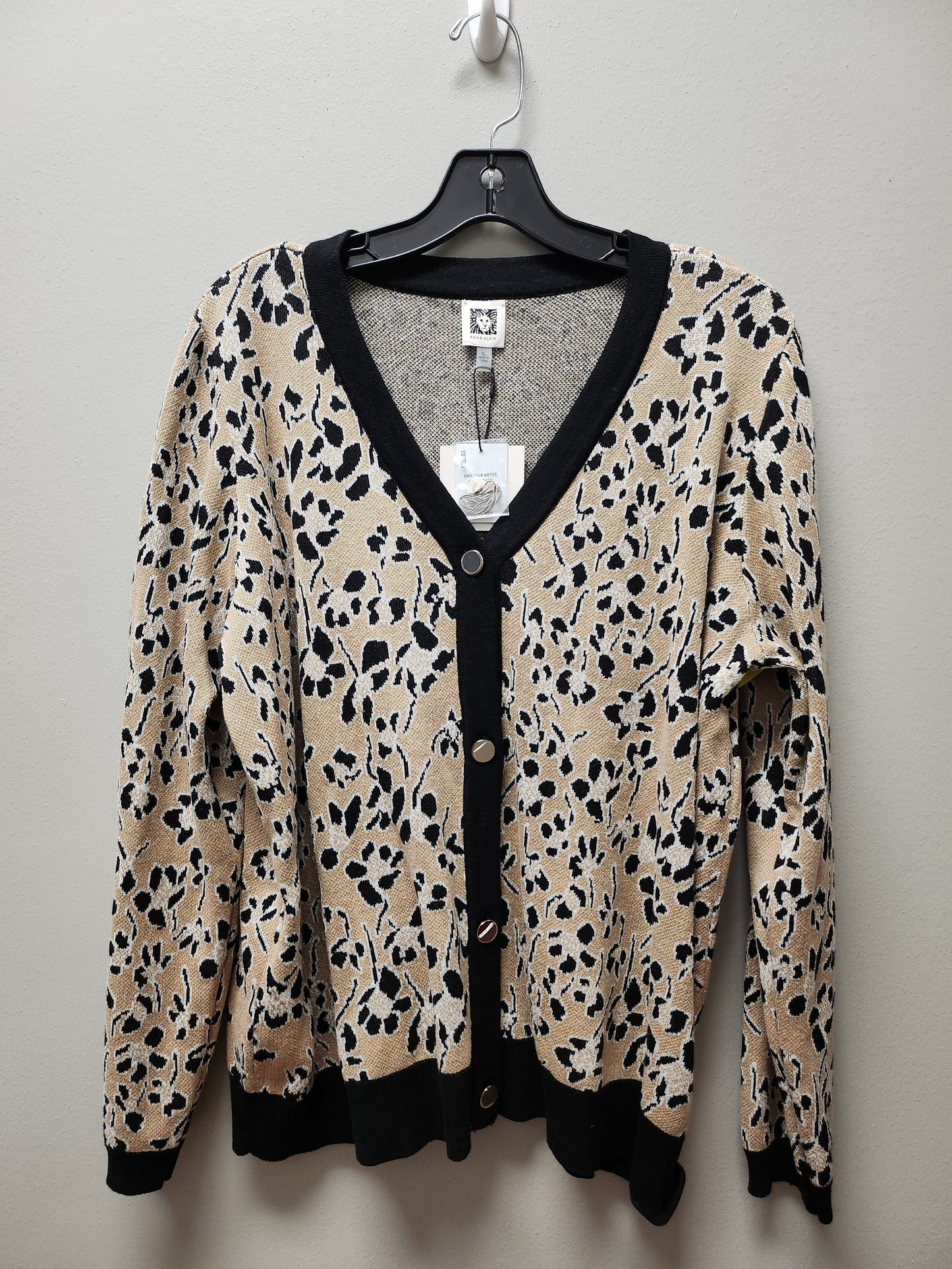 Sweater Cardigan By Anne Klein In Animal Print, Size: Xl