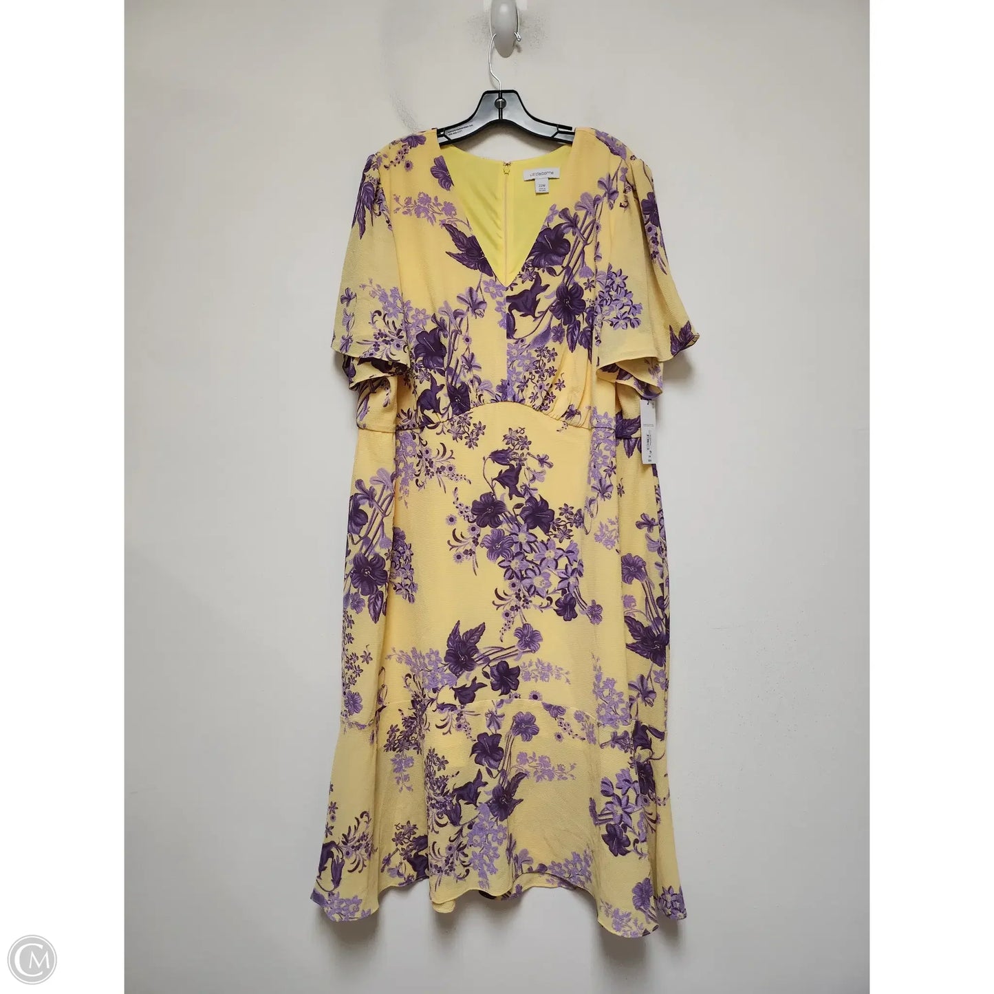 Dress Casual Midi By Liz Claiborne In Purple & Yellow, Size: 3x