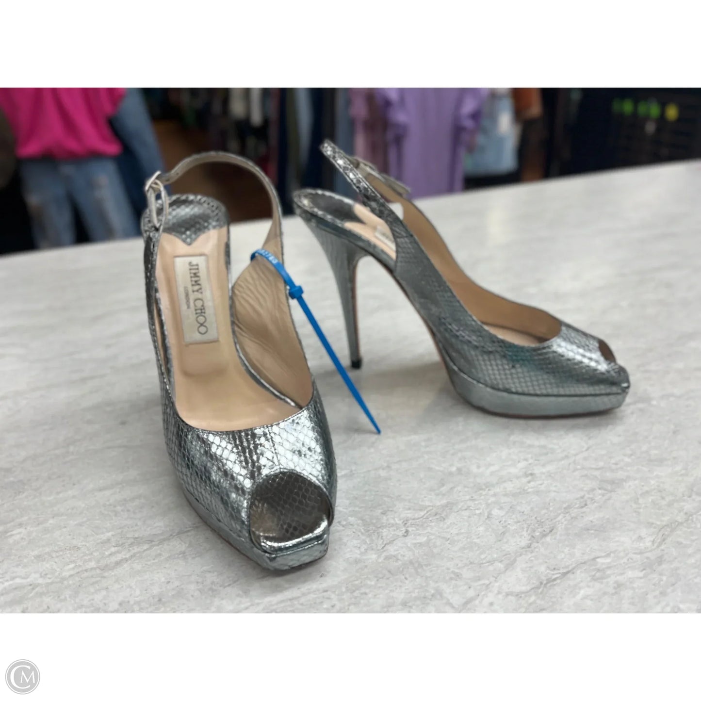 Shoes Luxury Designer By Jimmy Choo In Silver, Size: 8.5