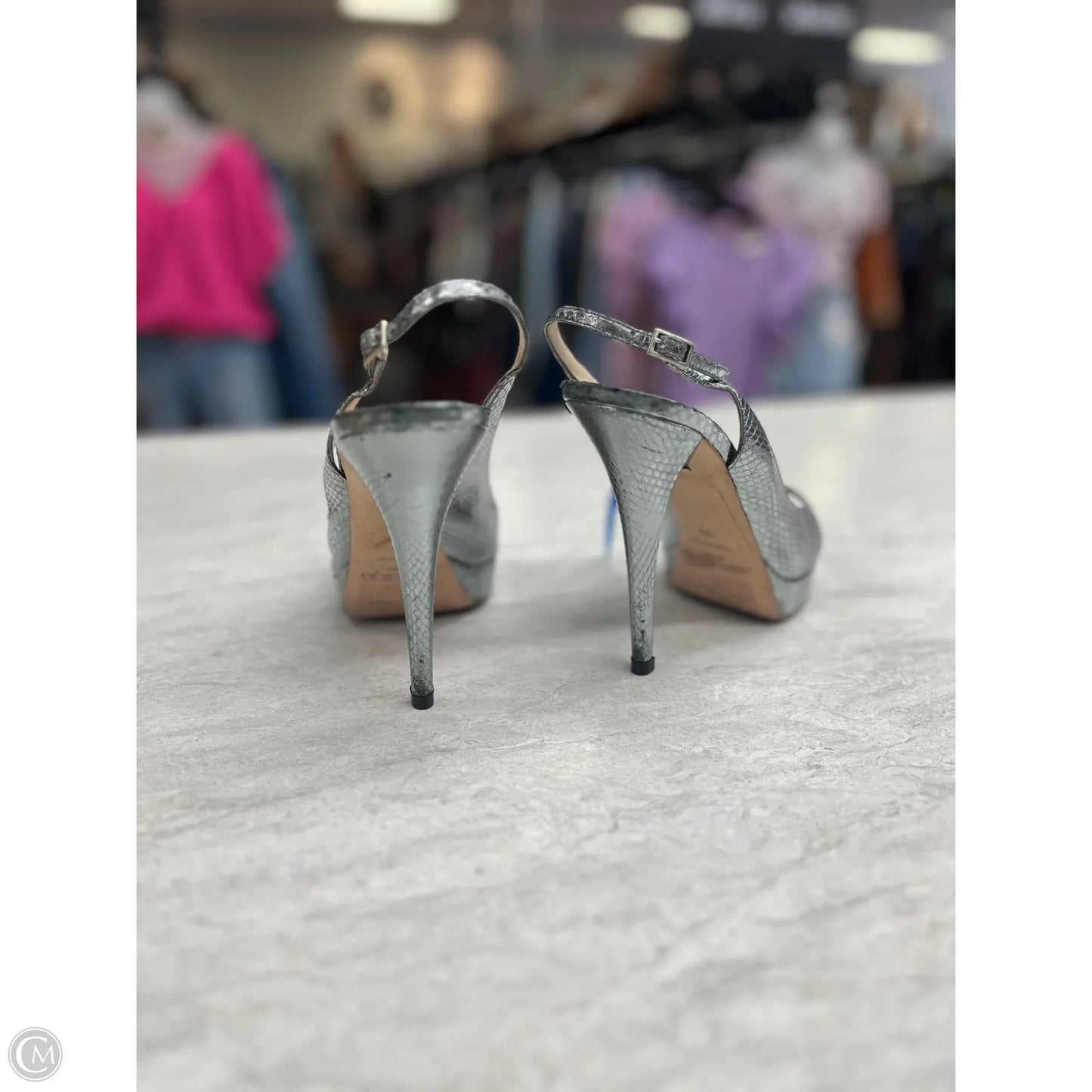 Shoes Luxury Designer By Jimmy Choo In Silver, Size: 8.5