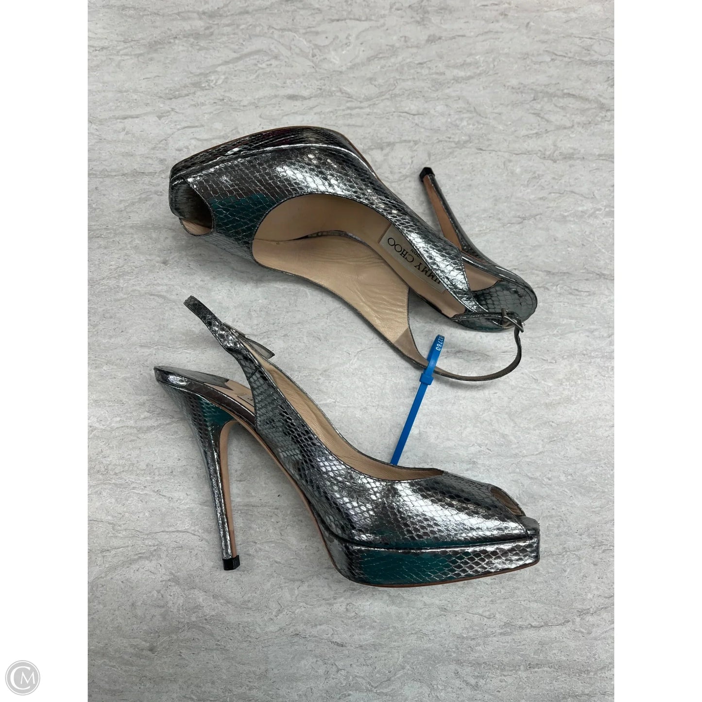 Shoes Luxury Designer By Jimmy Choo In Silver, Size: 8.5