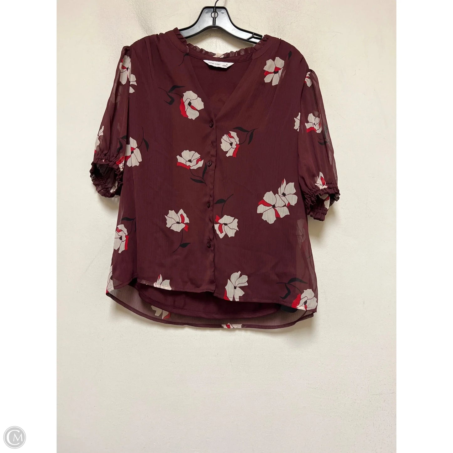 Top Short Sleeve By Nine West In Maroon, Size: M