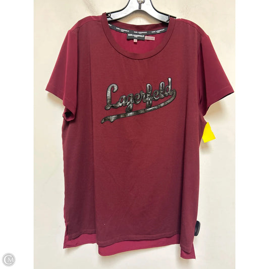 Top Short Sleeve Designer By Karl Lagerfeld In Maroon, Size: L