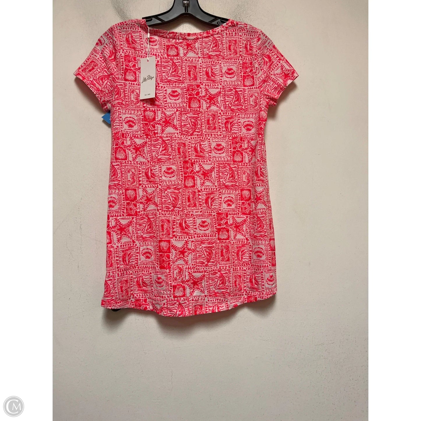 Top Short Sleeve Designer By Lilly Pulitzer In Orange & White, Size: Xs