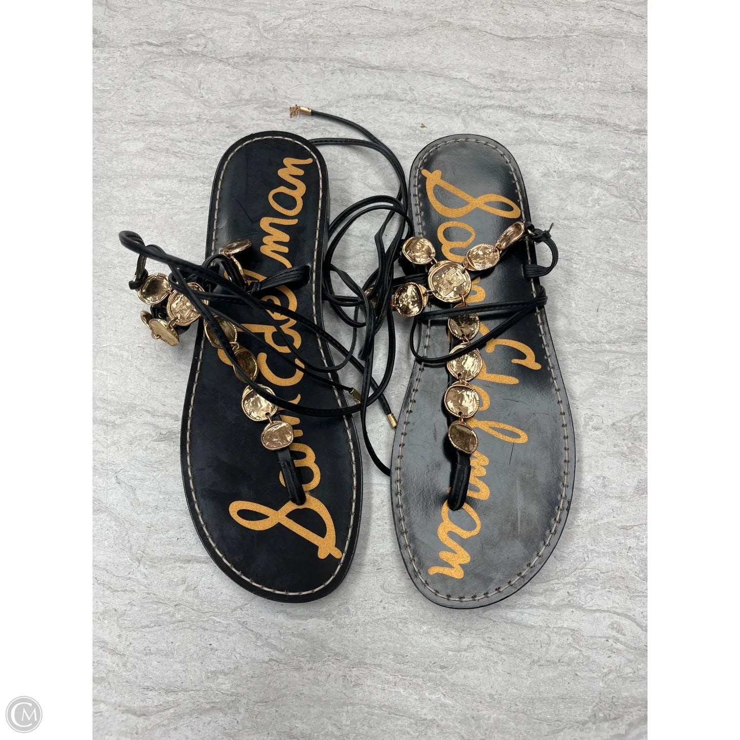 Sandals Flats By Sam Edelman In Black & Gold, Size: 10