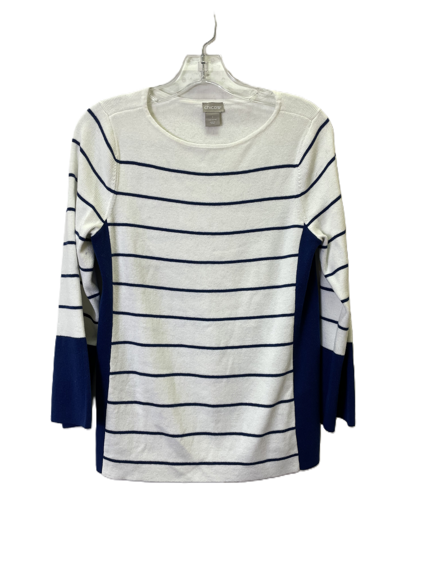 Sweater By Chicos In Blue & White, Size: M