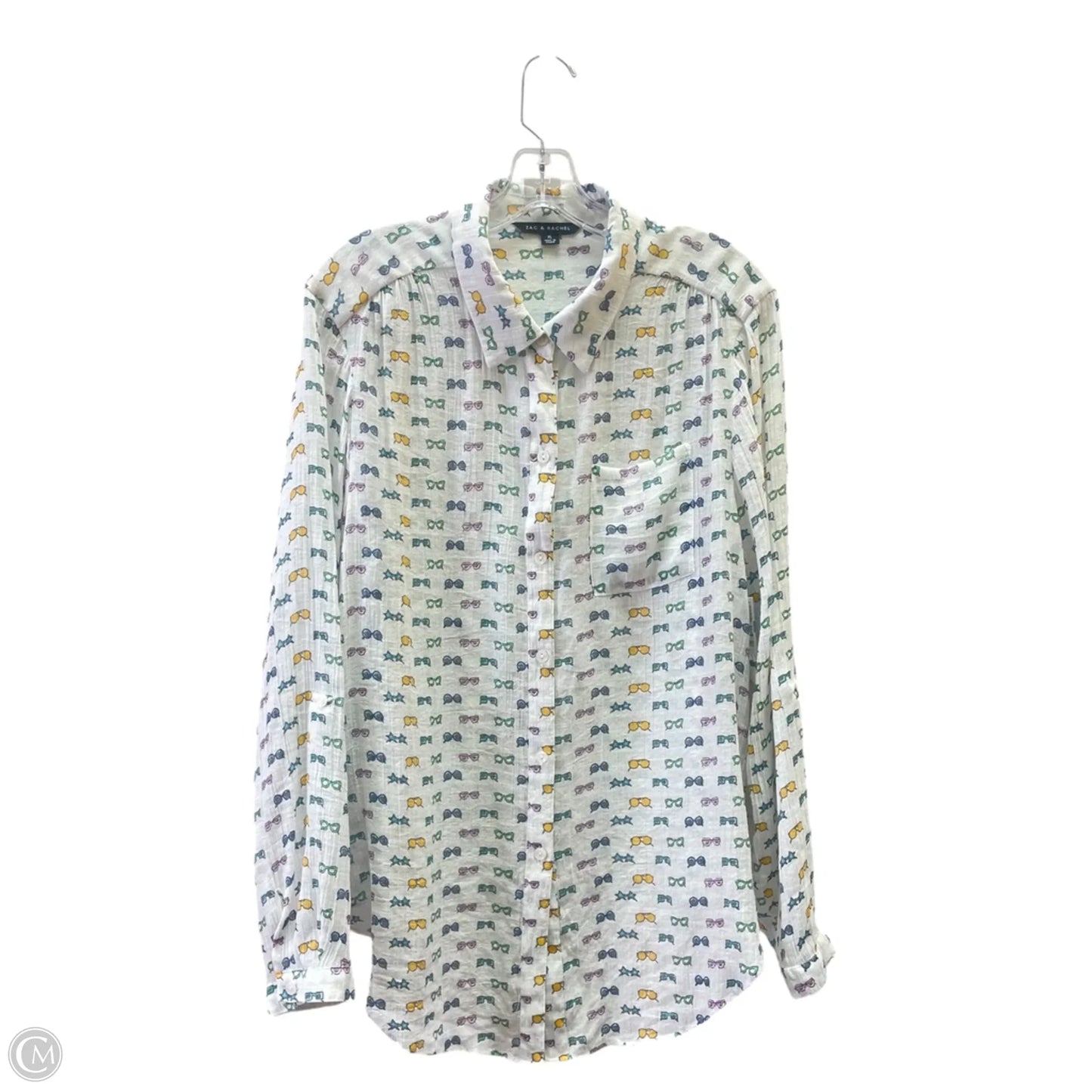 Top Long Sleeve By Zac And Rachel In White & Yellow, Size: Xl