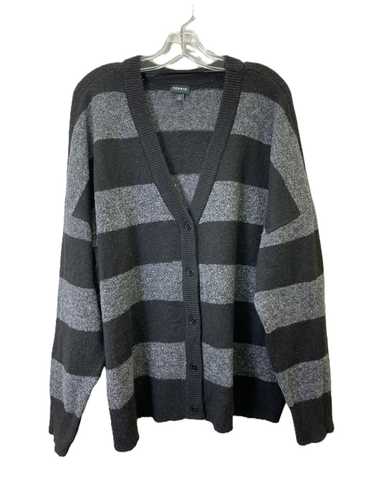 Sweater Cardigan By Torrid In Black & Grey, Size: 2x