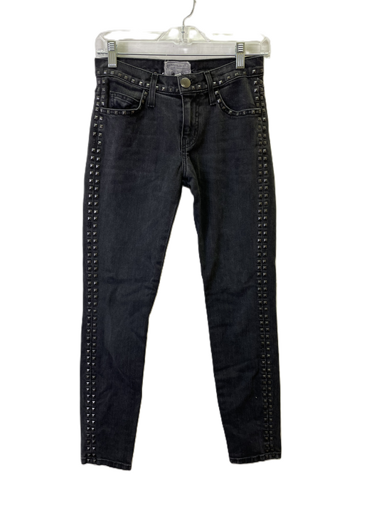 Jeans Skinny By Current Elliott In Black Denim, Size: 0