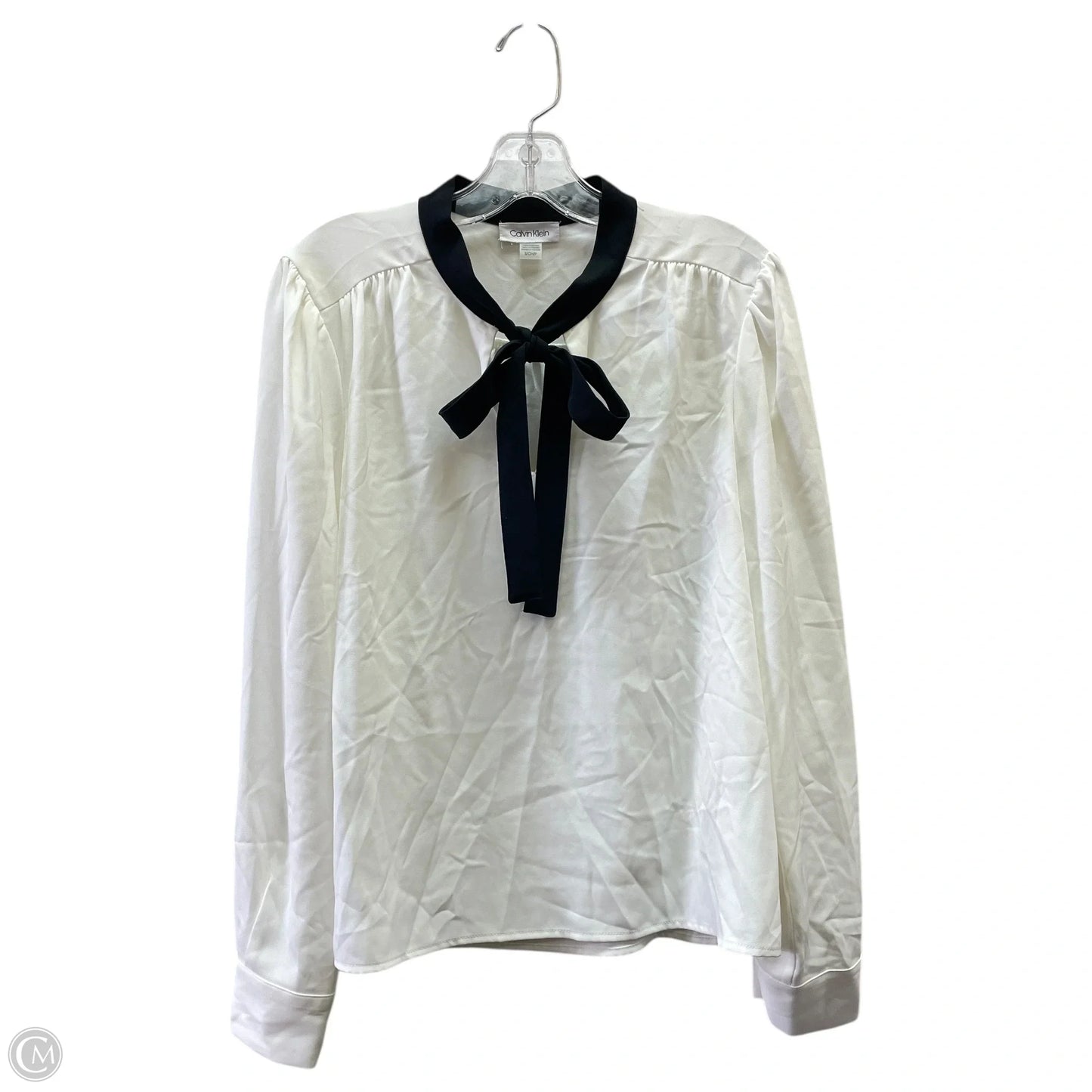 Top Long Sleeve By Calvin Klein In Black & Cream, Size: S