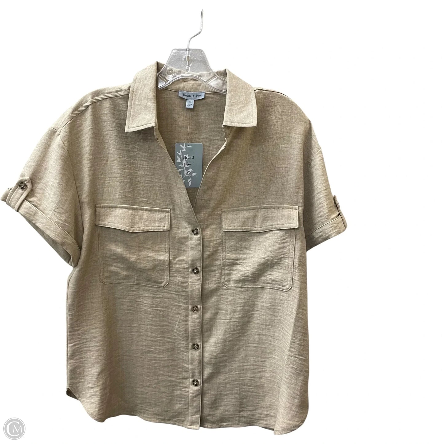 Top Short Sleeve By Floral and Ivy In Tan, Size: M