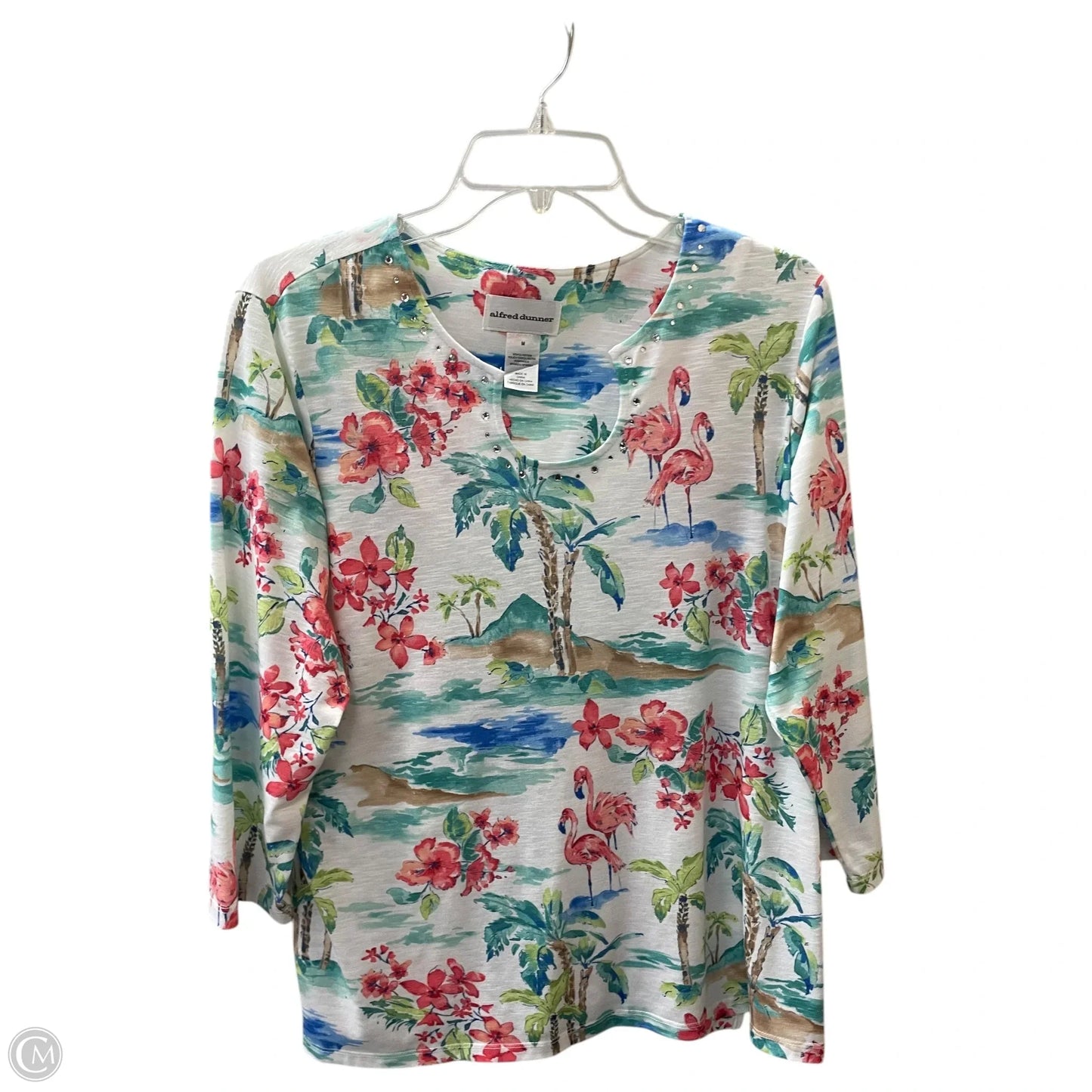 Top Long Sleeve By Alfred Dunner In Pink & White, Size: M