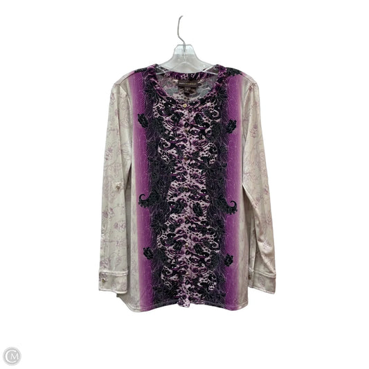 Top Long Sleeve By Dana Buchman In Cream & Purple, Size: M