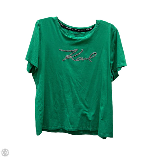 Top Short Sleeve Designer By Karl Lagerfeld In Green & Silver, Size: Xl