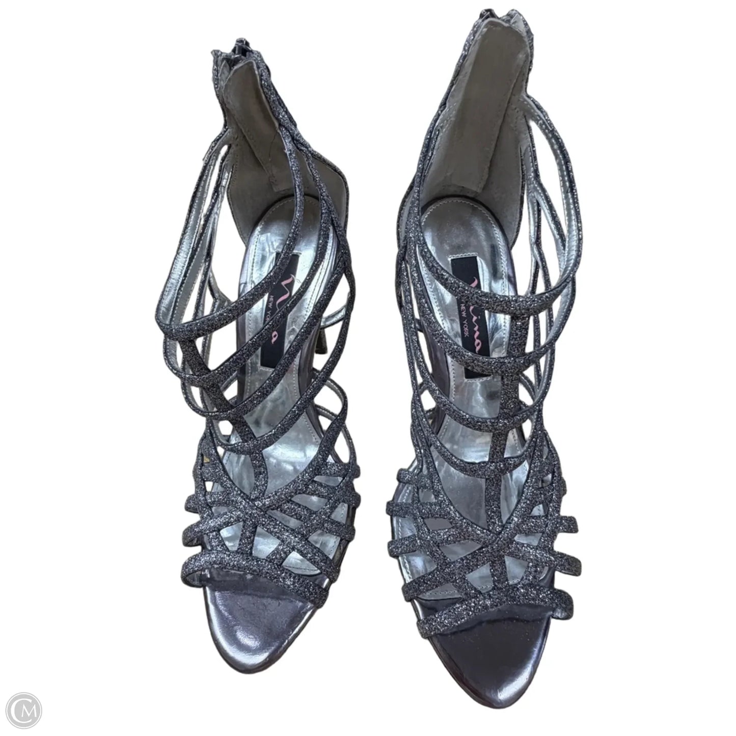 Sandals Heels Stiletto By Nina In Silver, Size: 6.5