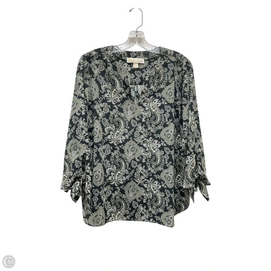 Blouse 3/4 Sleeve By Michael By Michael Kors In Black & Green, Size: L