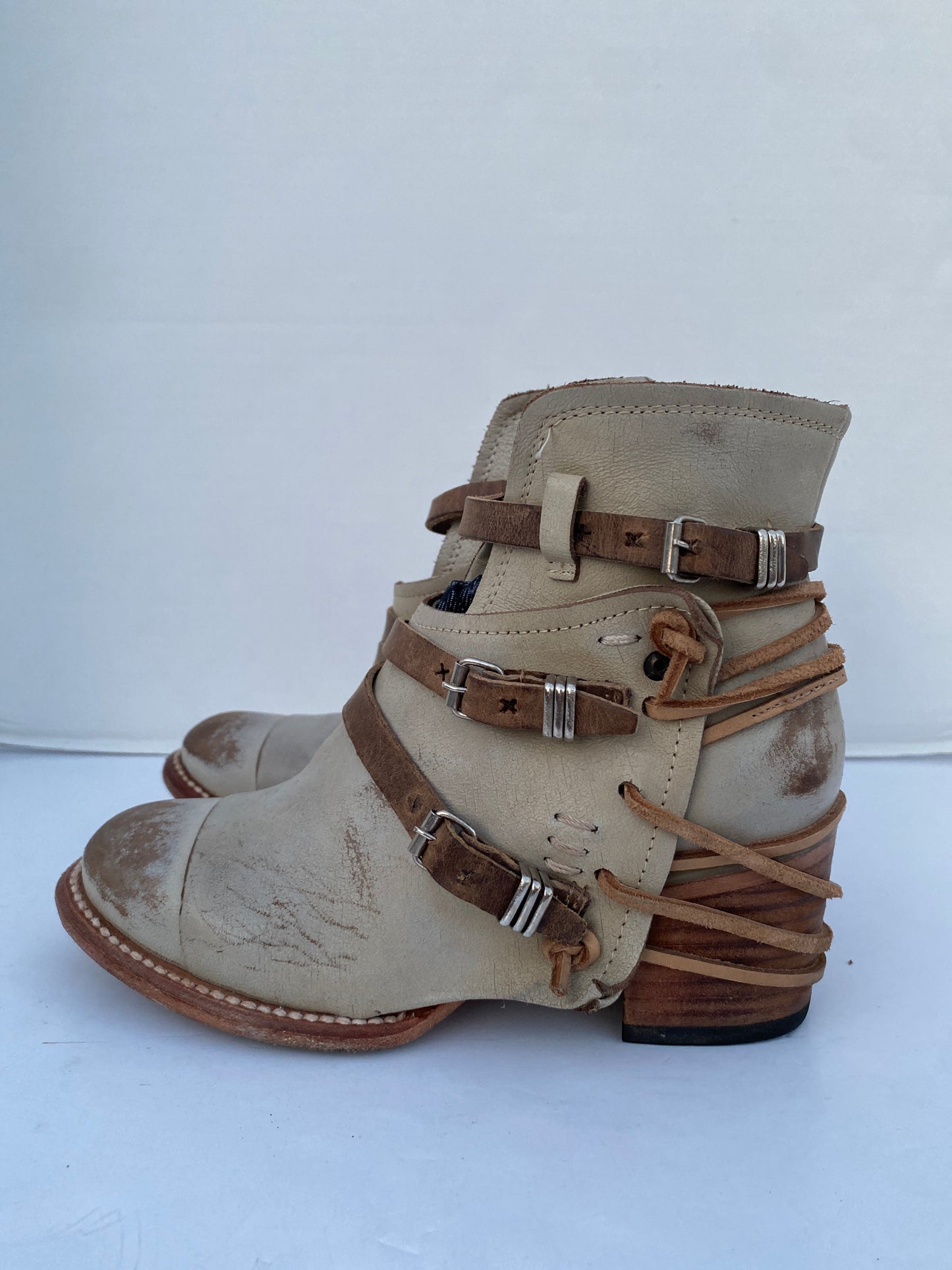 Brown Boots Ankle Flats Freebird, Size 6